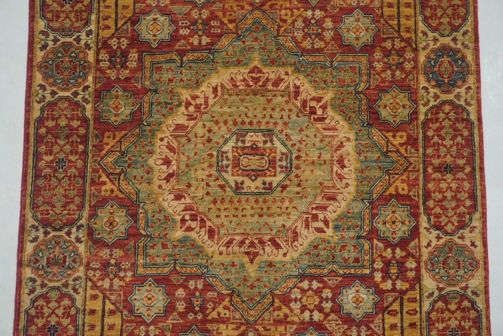 4×5 ft Red Mamluk Afghan Hand Knotted Wool Medallion Area Rug