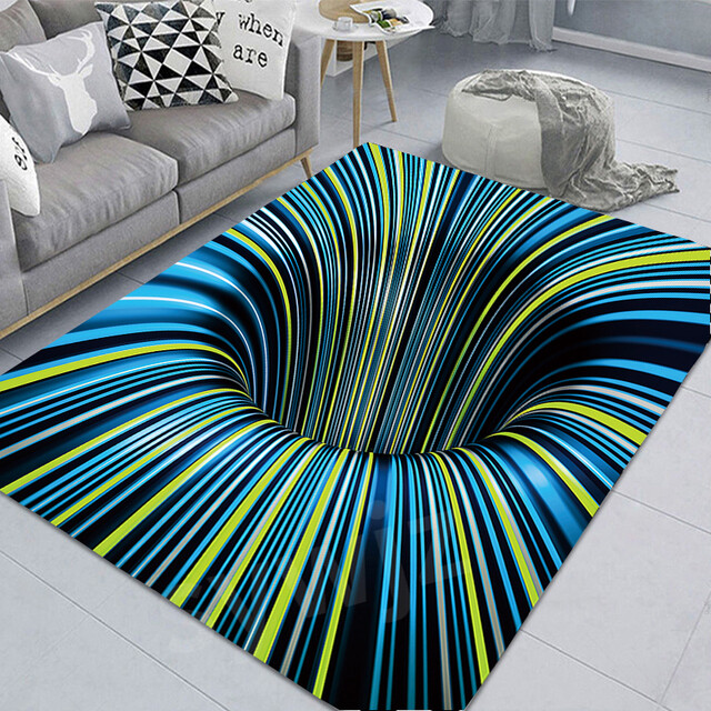 3D Effect Carpet Vortex Optical Illusion Floor Area Rug Abstract Geometric Mat