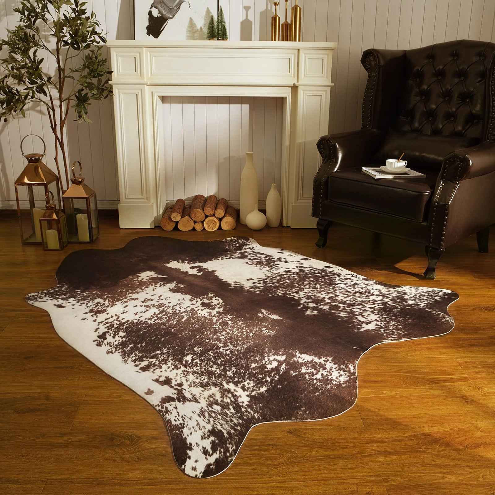 Large Cowhide Rug Faux Cow Rug for Living Room 6.3x7ft Animal Rug Retro Cow H…