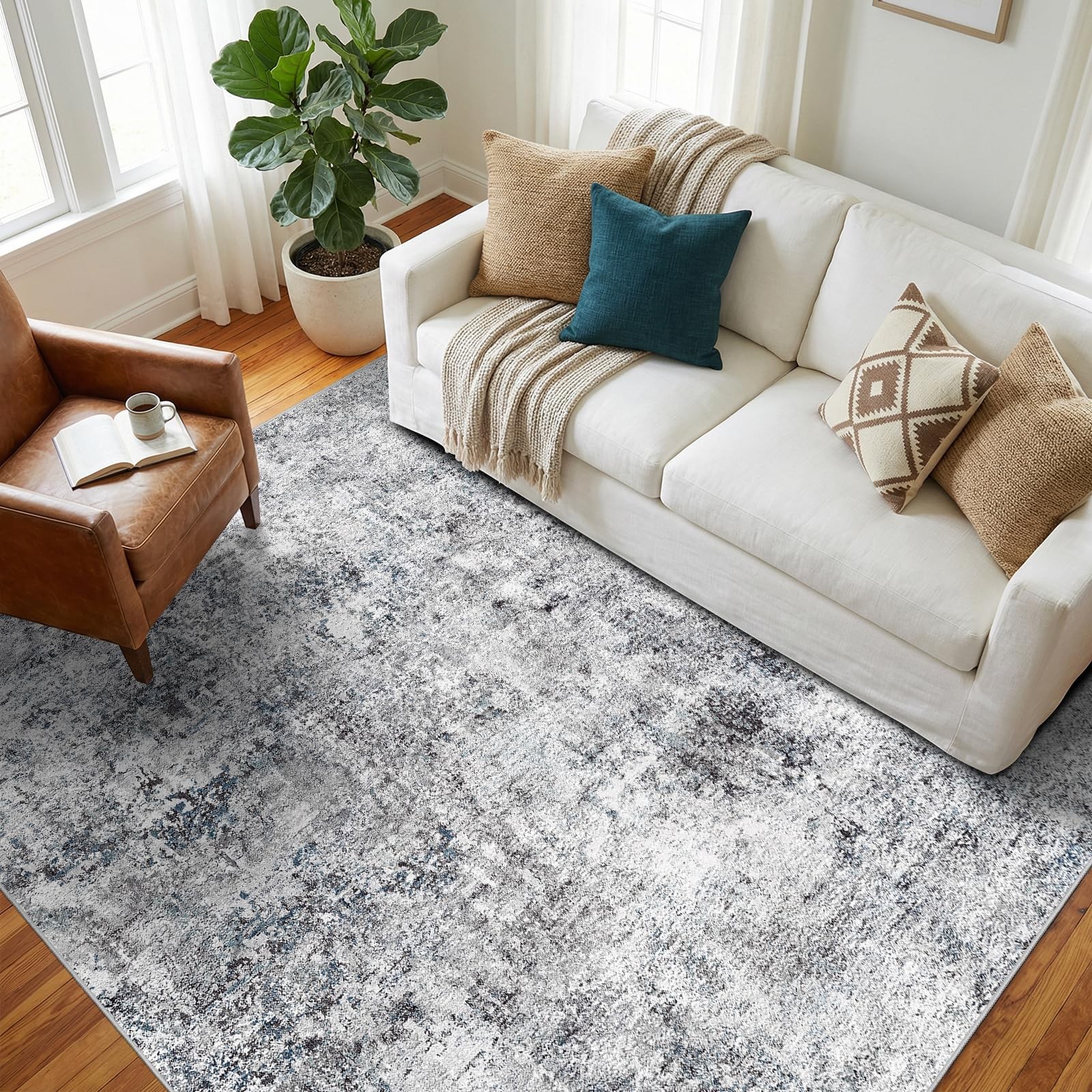 Puino 6 Square Area Rug Washable Pile Carpet Non Slip Backing Pet Friendly