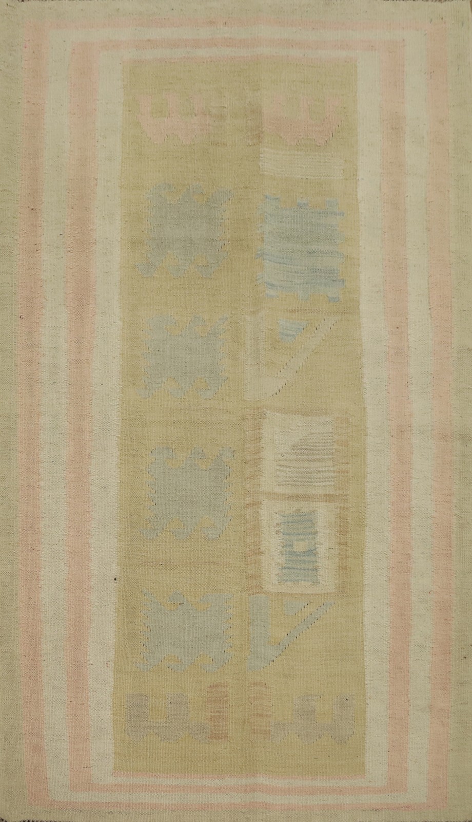 Gold Kilim Handwoven Accent Rug 3×5 Vegetable Dye Wool Geometric Oriental Carpet