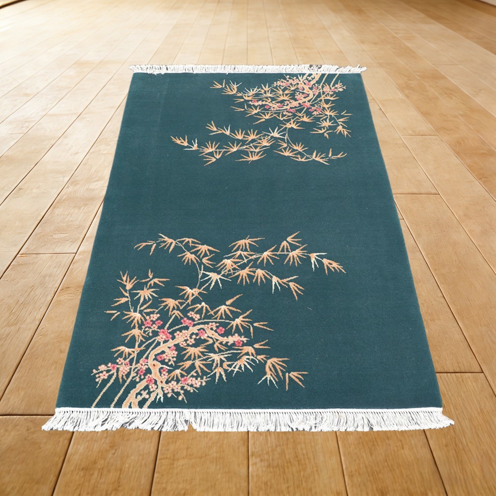 Zhiyi 4x6ft Handwoven Wool Area Rug Hand-knotted Green Bedroom Woolen Carpet C14
