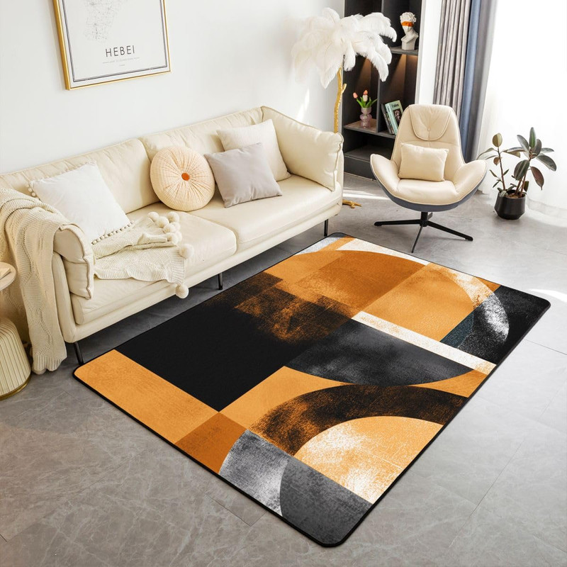Jejeloiu Orange Black White Area Rug 3X5 For Girls Boys Kids Geometric