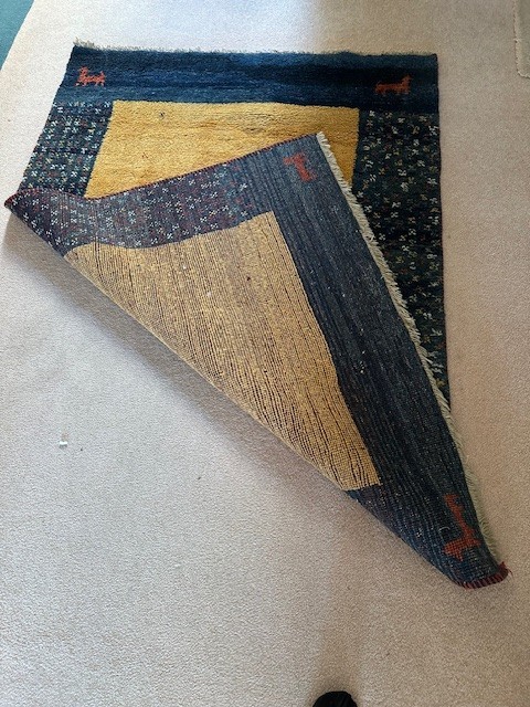 4×6 Wool Area Rug Vintage Boho Oriental Tribal Blue Beige Handmade Carpet Decor