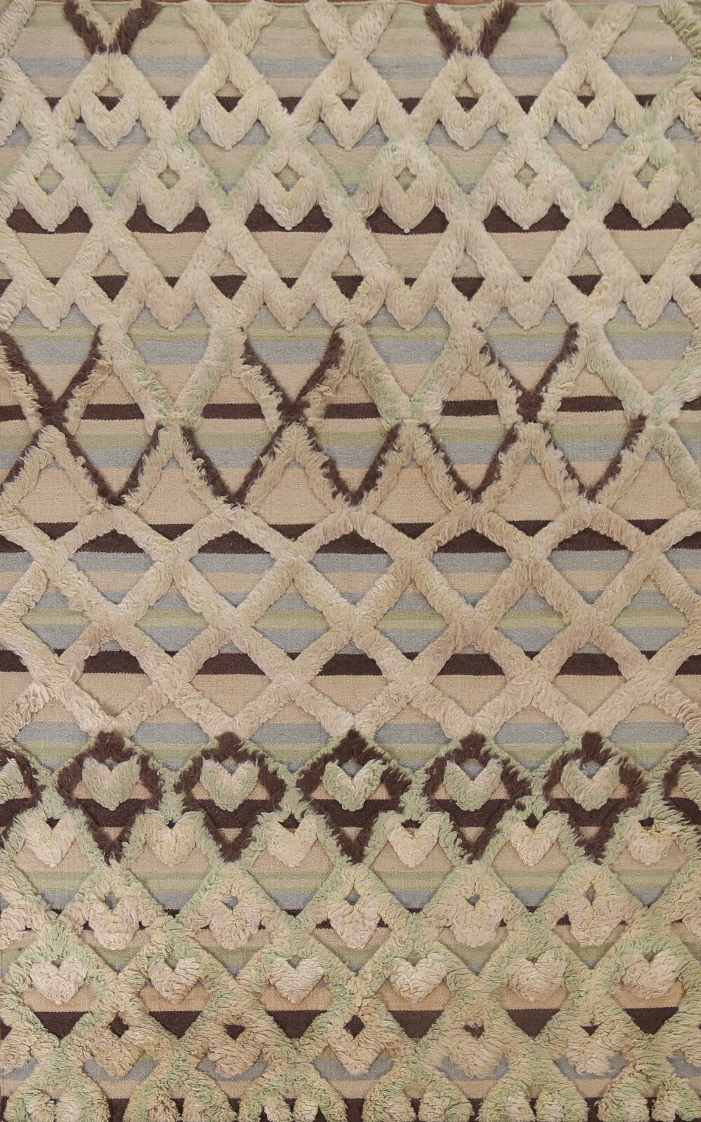 Geometric Modern Moroccan Ivory/ Brown 6×9 ft Area Rug Level Loop Pile Handmade