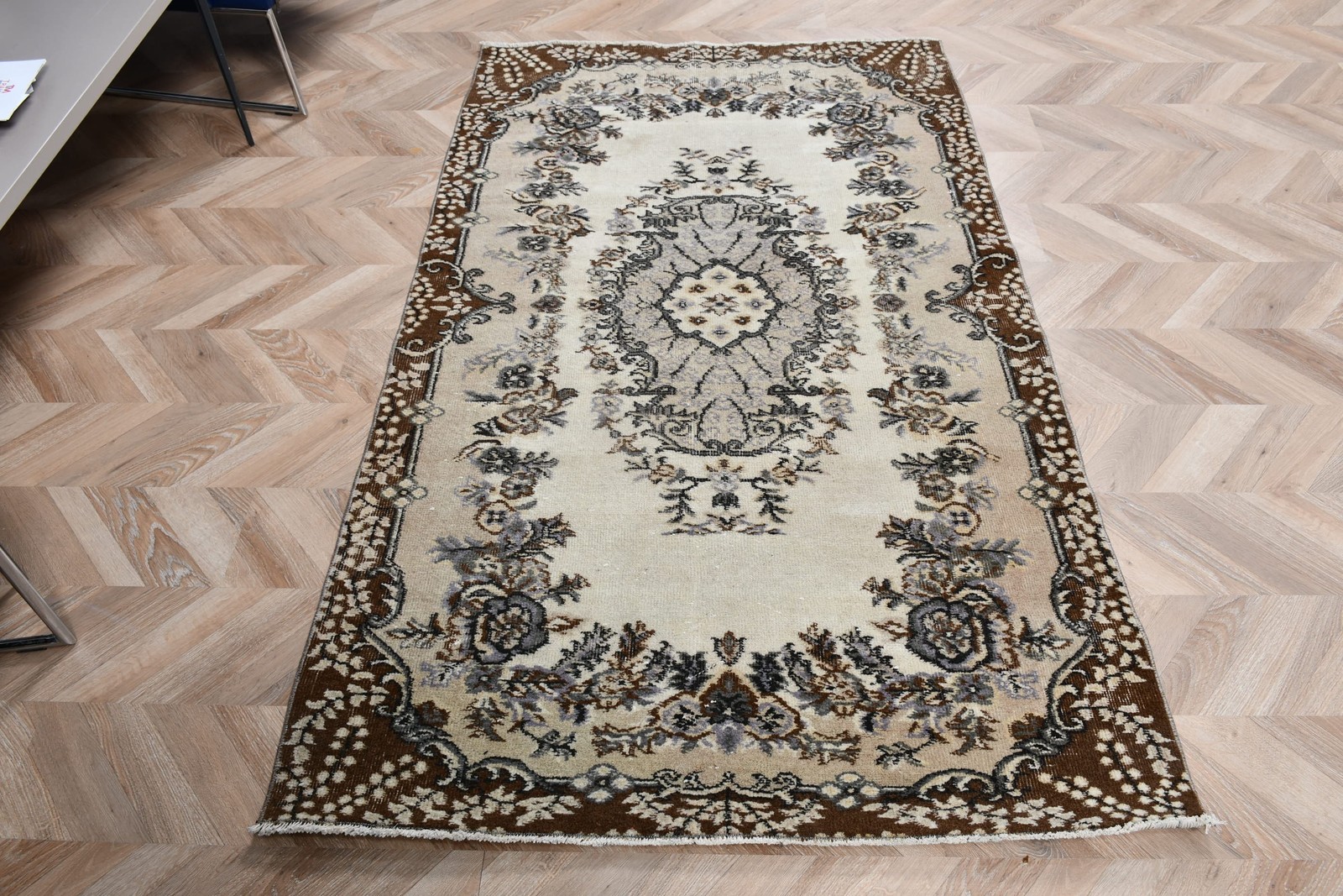 Turkish Vintage Rug 3,8×6,6 ft, Brown Area Moroccan Wool Rug