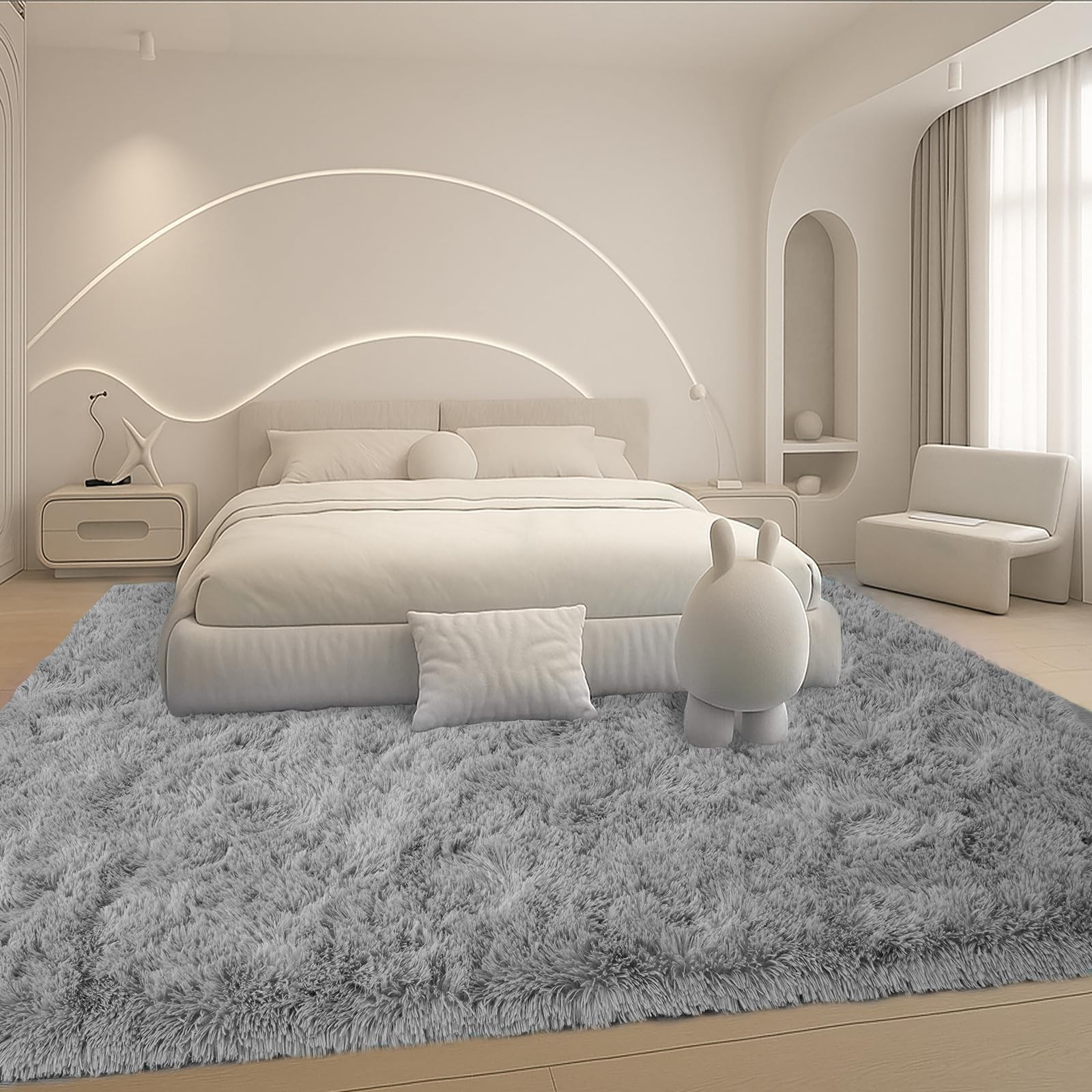 8×10 Area Rugs Living Room,Gray Large Plush Fluffy Bedroom Carpet,Non-Slip Up…