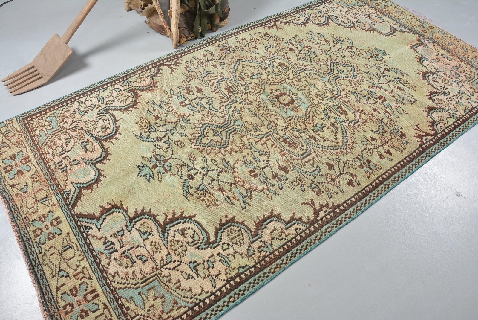 4,4×9 ft Turkish Area Rug, Vintage Brown Oriental Rug