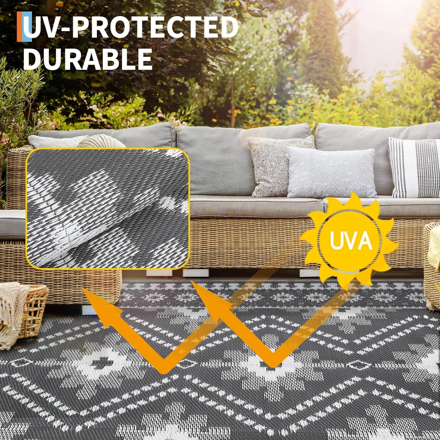 Outdoor Rug Waterproof for Patio, 8×10/9×12/9×18′ Reversible Plastic Straw Rug
