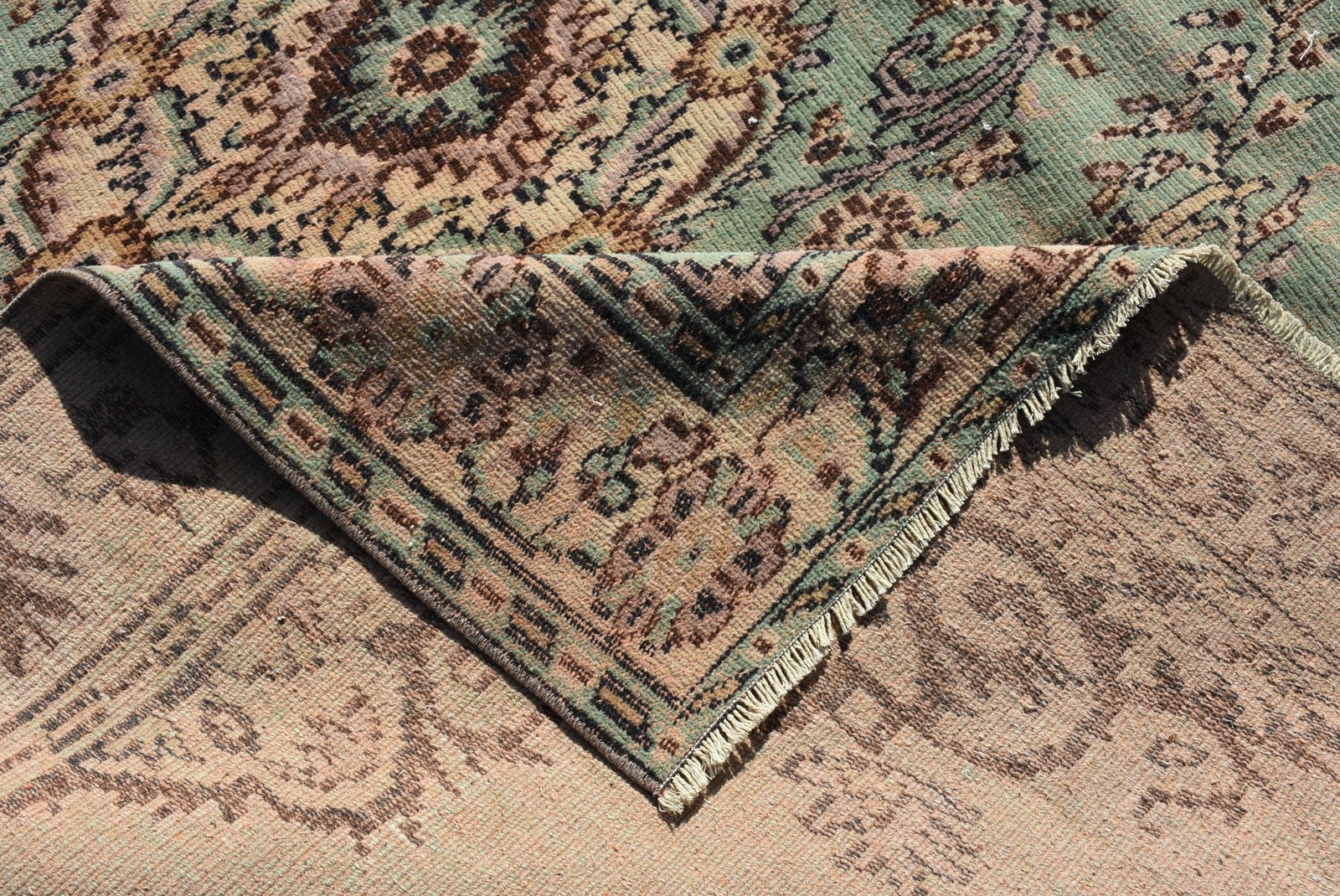Turkish Rug, 5,9×8,9 ft Large Rug, Green Brown Wool Rug