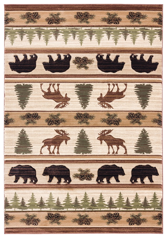 Beige Banded Trees Bears Elk Striped Door Mat 2055 40226 – Aprx 1′ 10″ x 2′ 8″