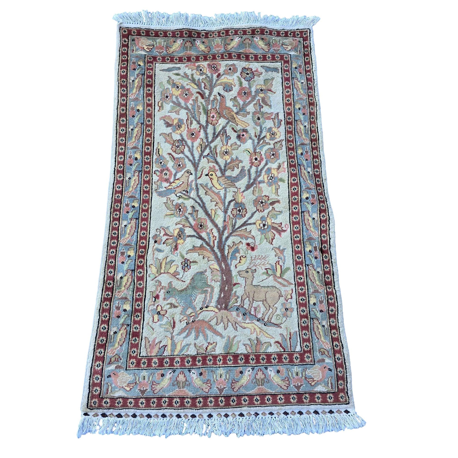 Area Rug Tree of Life Deer Birds Wool Silk Decor Hand Knotted Carpet (5.3×2.11)’