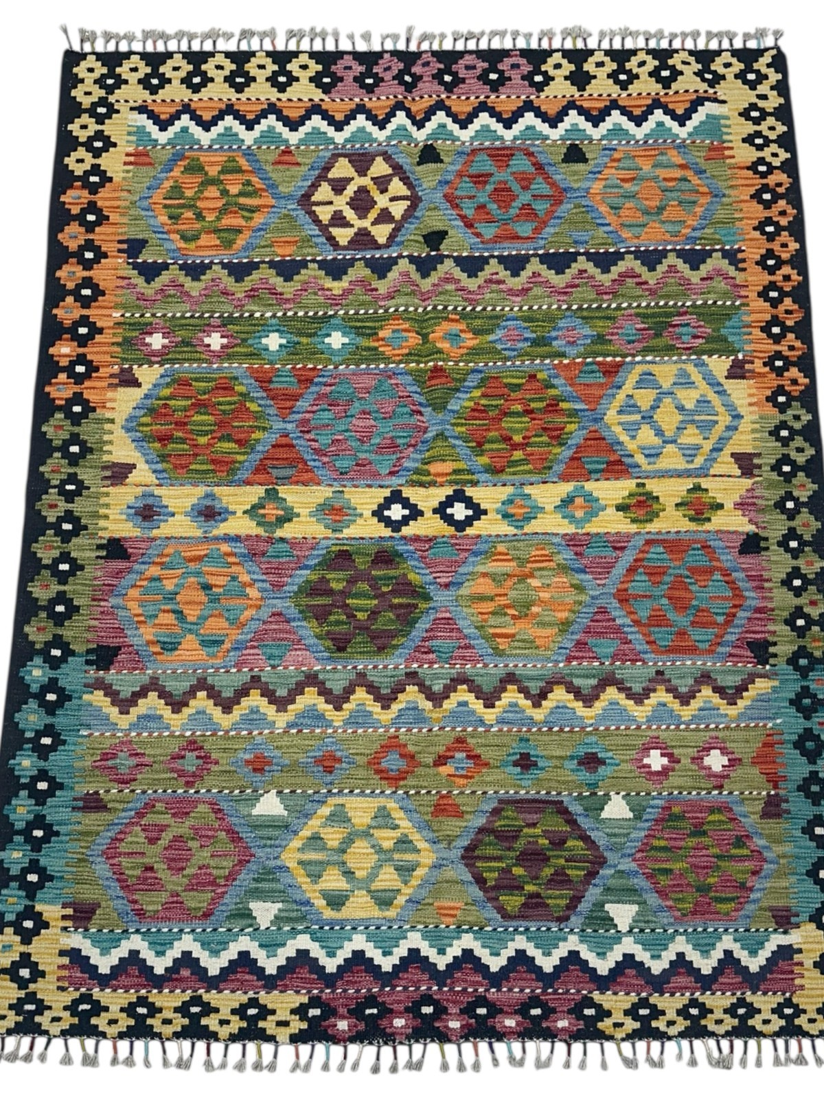 Hand-Woven Afghani Kilim Wool Rug 5’1″ x 6’7″