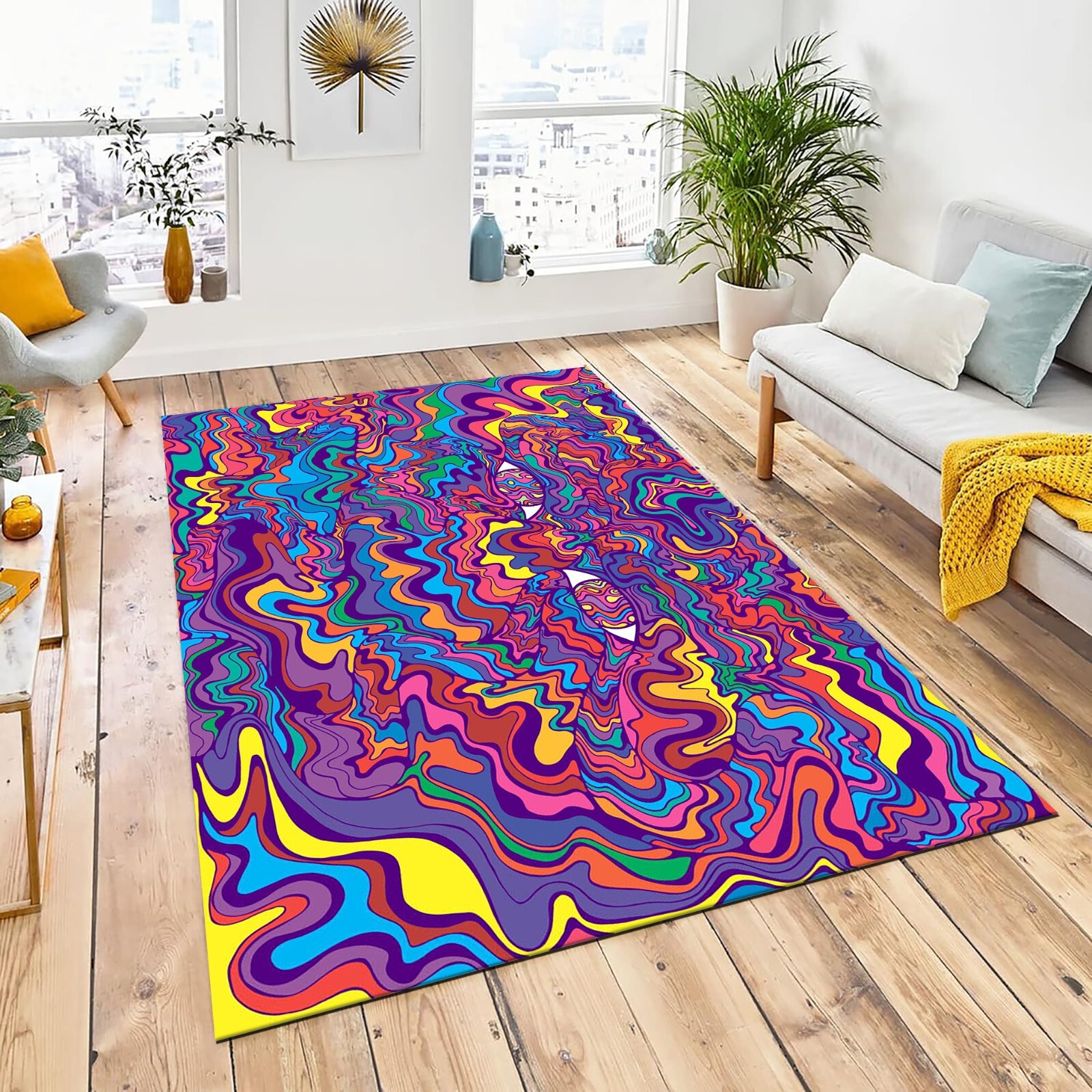 Psychedelic Tapestry Rug, Trippy Tapestries Art Mat, Modern Carpet, Non Slip Rug