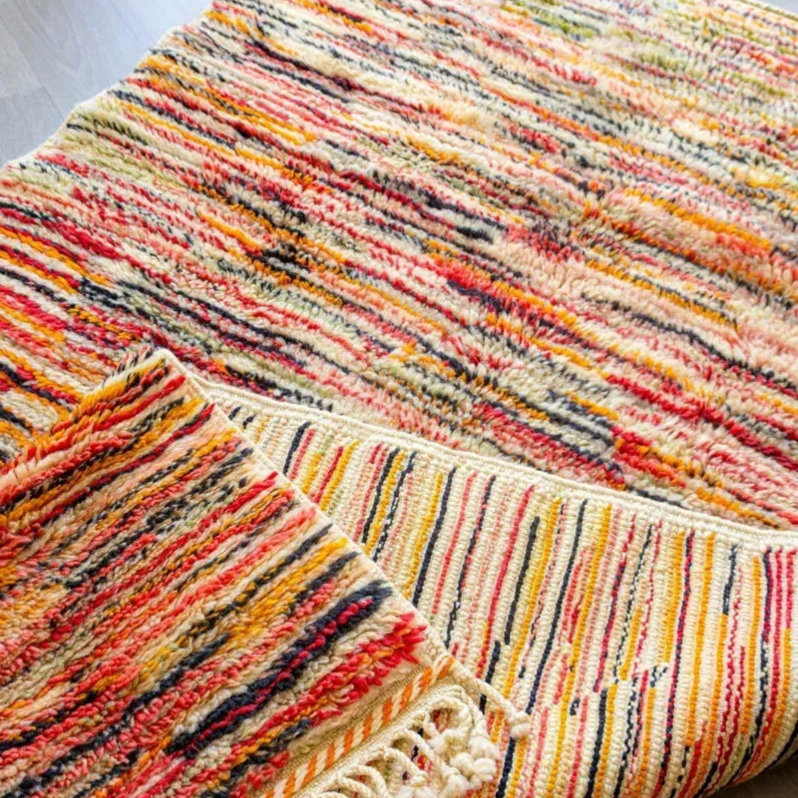 Handwoven Moroccan Boucherouite Rug – Multicolor Wool Area Rug Boho Style