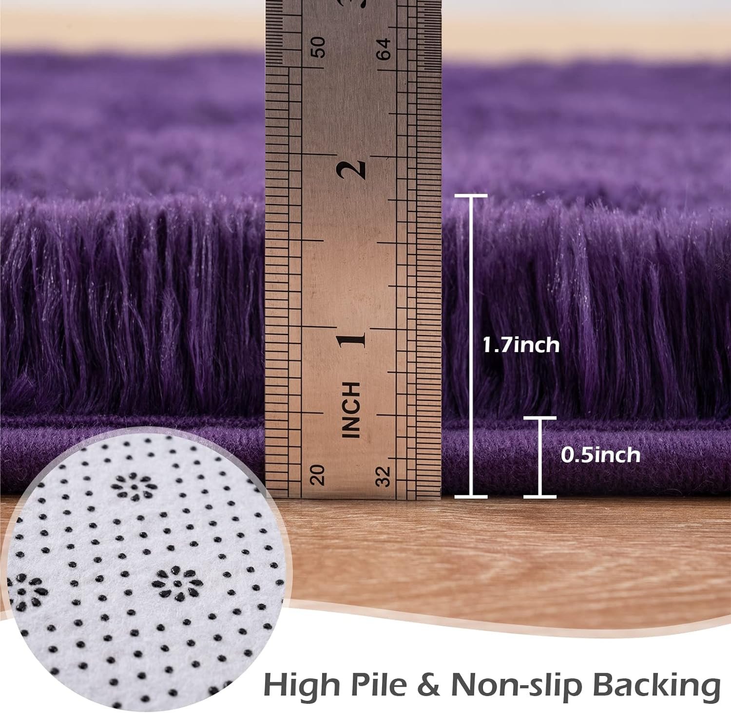 Fluffy Runner Rug for Bedroom Living Room, 2X6 Feet Dark Purple Shag Area Rugs,