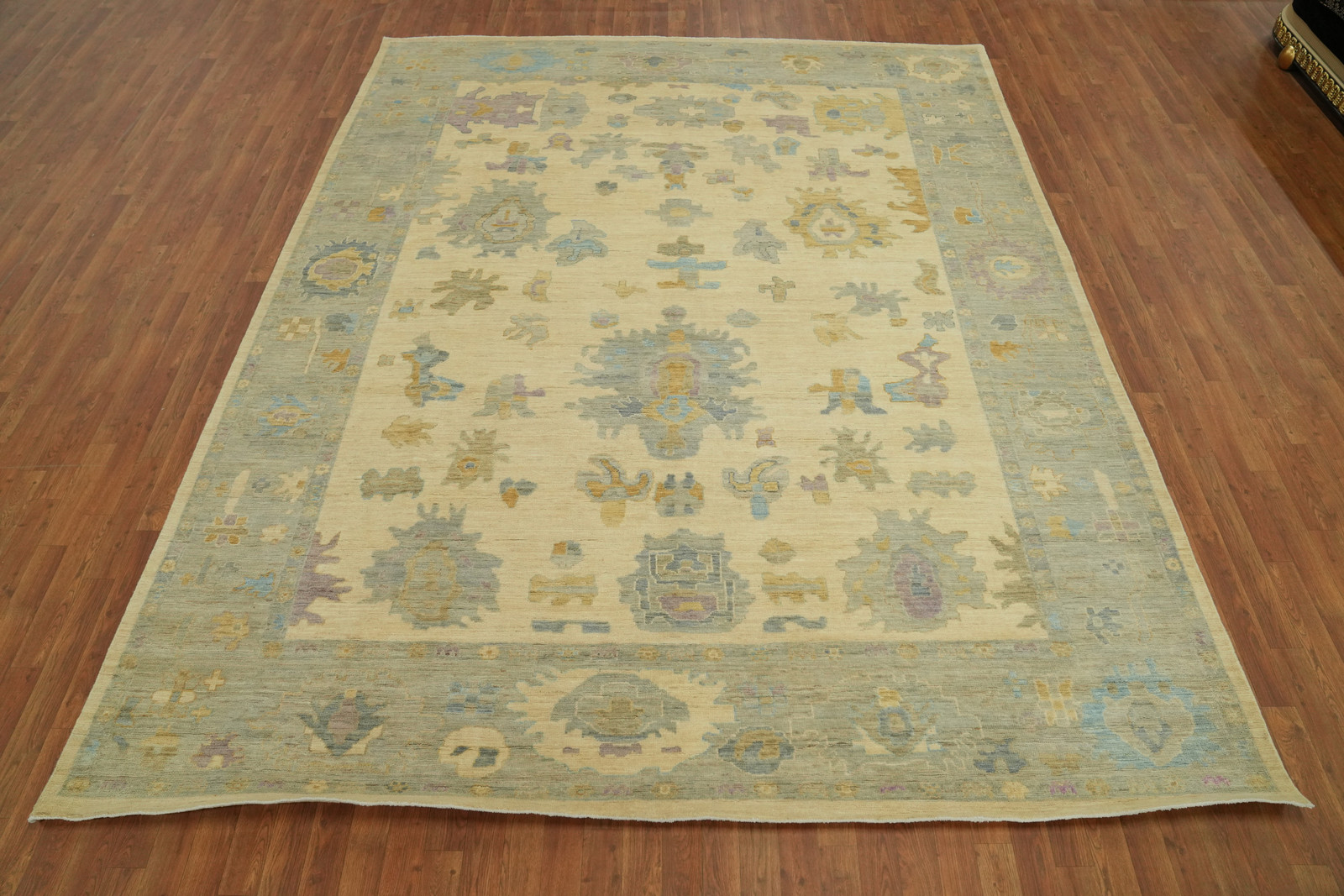 Handmade Yellow / Beige Oushak Turkish Area Rug 9×11 Ft Vegetable Dye Wool Rug