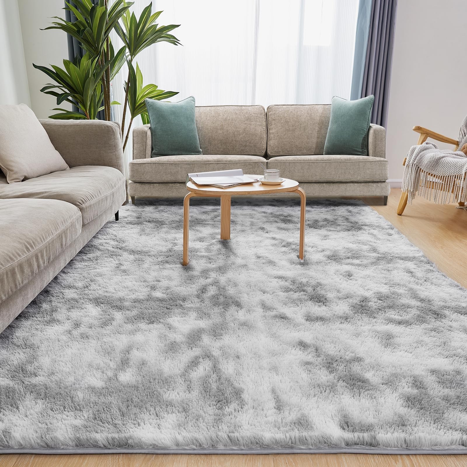 Ultra Soft Area Rugs for Living Room, 5×7 Tie-Dyed Light Grey Fluffy Plush Ru…