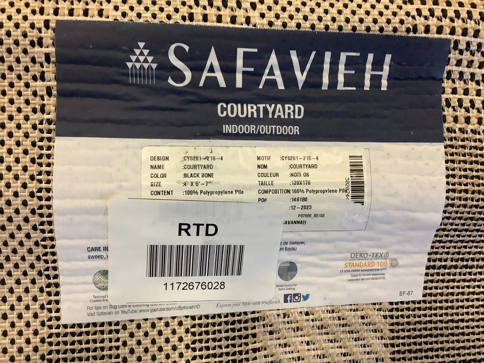 BLACK / BONE 4′-0″ x 5′-7″ Flaw in Rug, Reduced Price 1172676028 CY6201-216-4