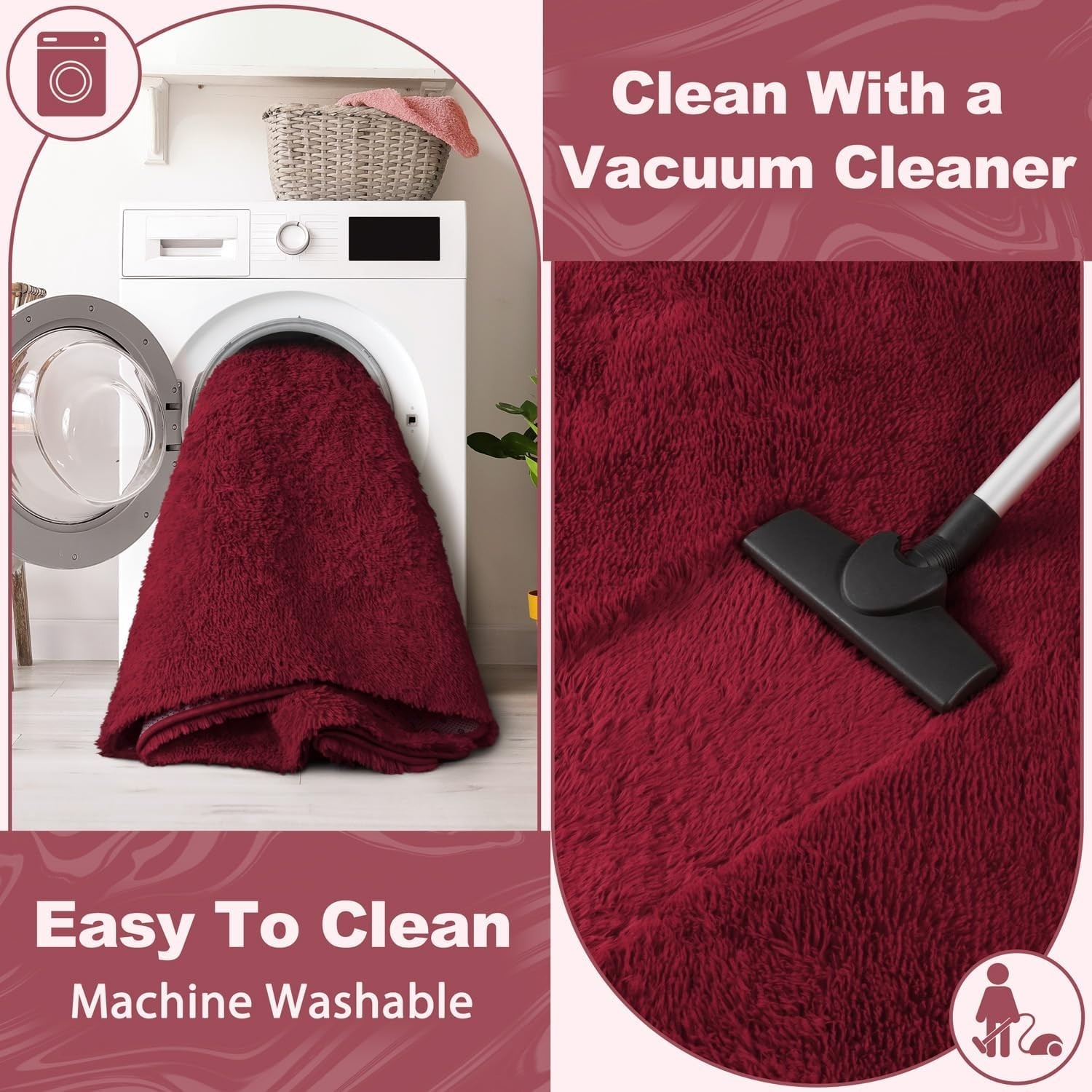 Fluffy Area Rugs Burgundy Soft Plush Shaggy Carpet for Living Room Bedroom Floor