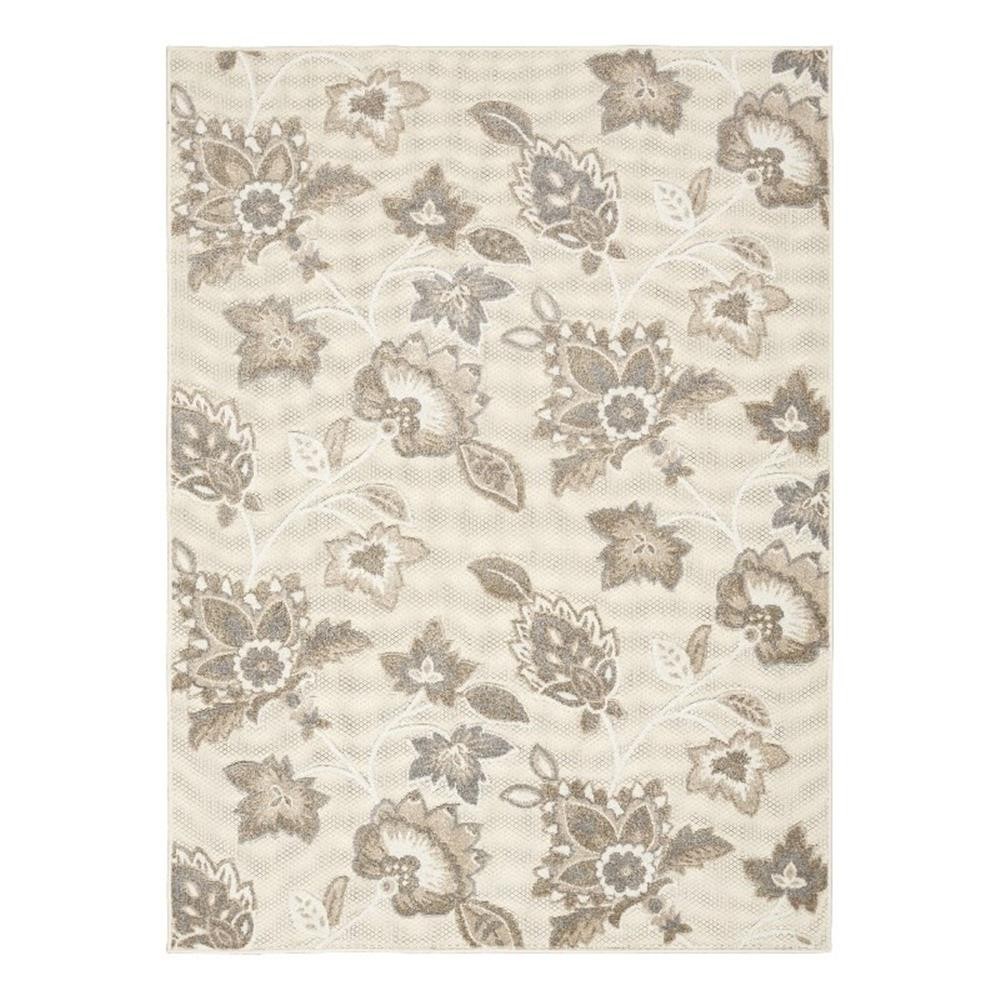 Pemberly Row 42×66″ Flower & Vine Pattern Fabric Outdoor Rug in Beige Finish