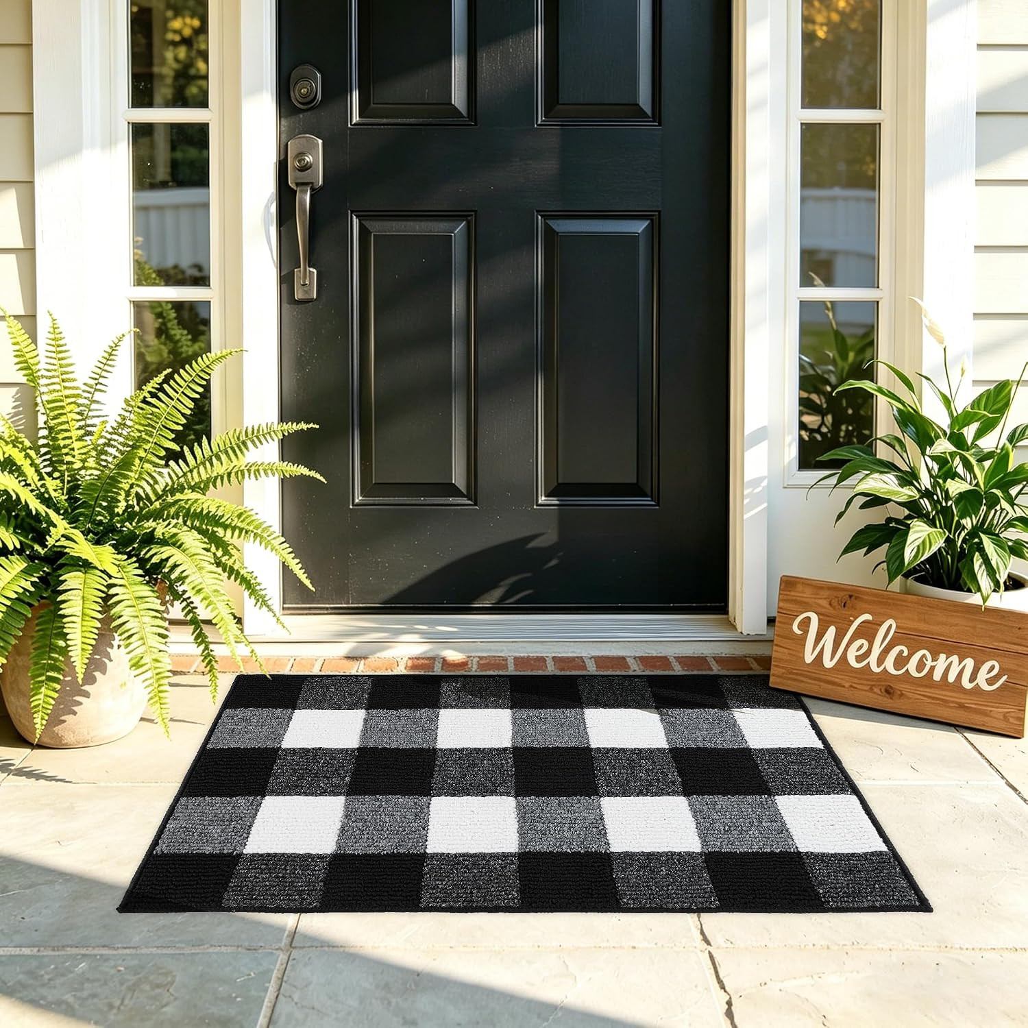 Buffalo Plaid Rug 20″X32″, Black and White Checkered Rug Rubber