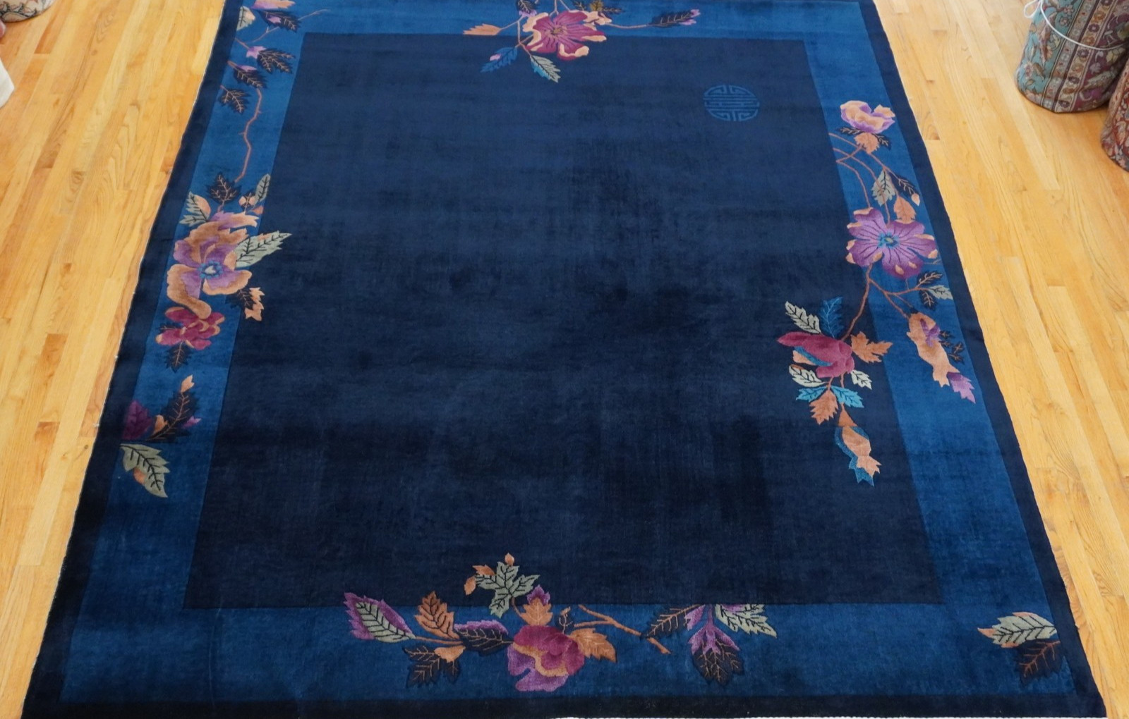 8′ x 9’8″ Antique Art Deco Chinese Hand Knotted Wool Blue Oriental Rug Excellent