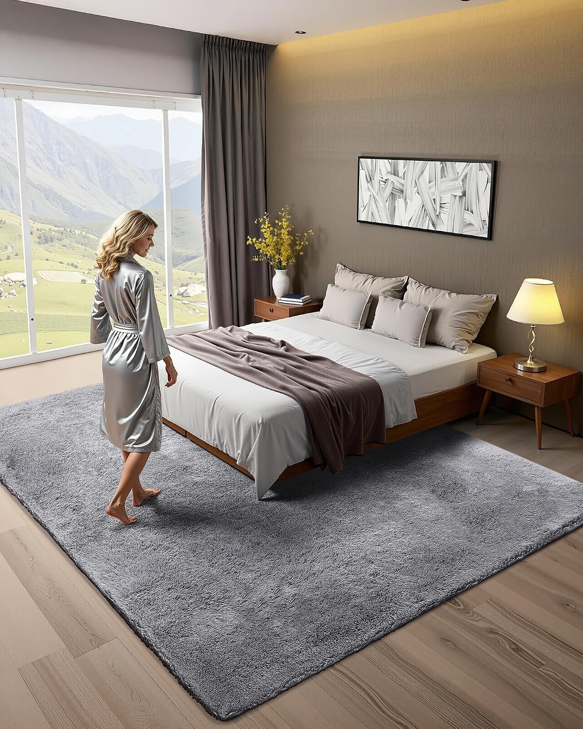 VEVOR Shag Carpet 8×10 ft Plush Grey