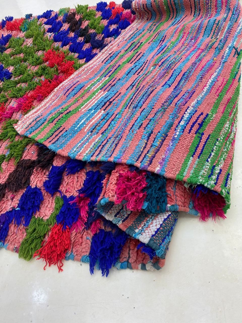 Moroccan Handmade Tribal Cotton Rug 3’7×6’5 Checkered Berber Hallway Vintage Rug