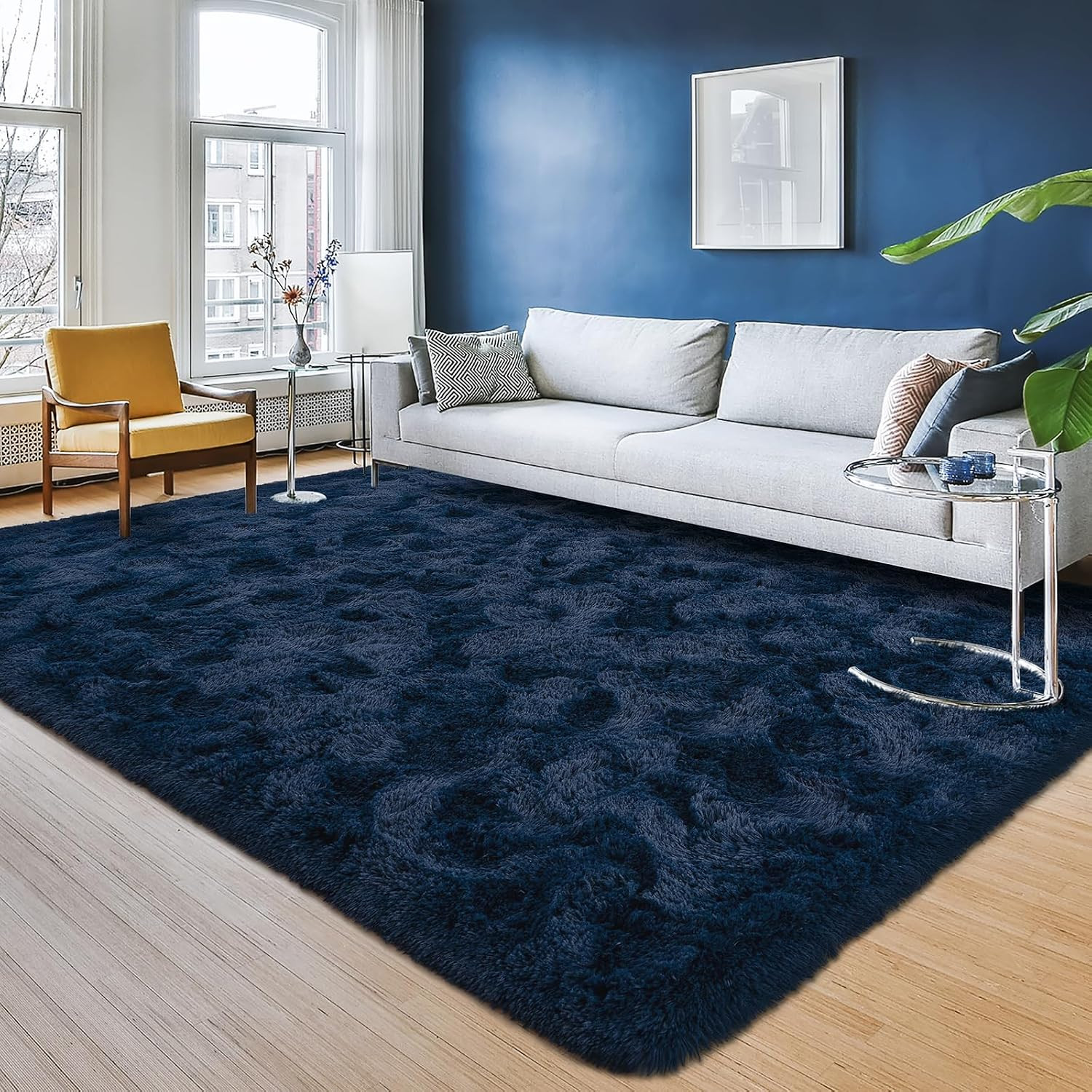 Fluffy Runner Rug for Bedroom Living Room, 2X6 Feet Dark Purple Shag Area Rugs,