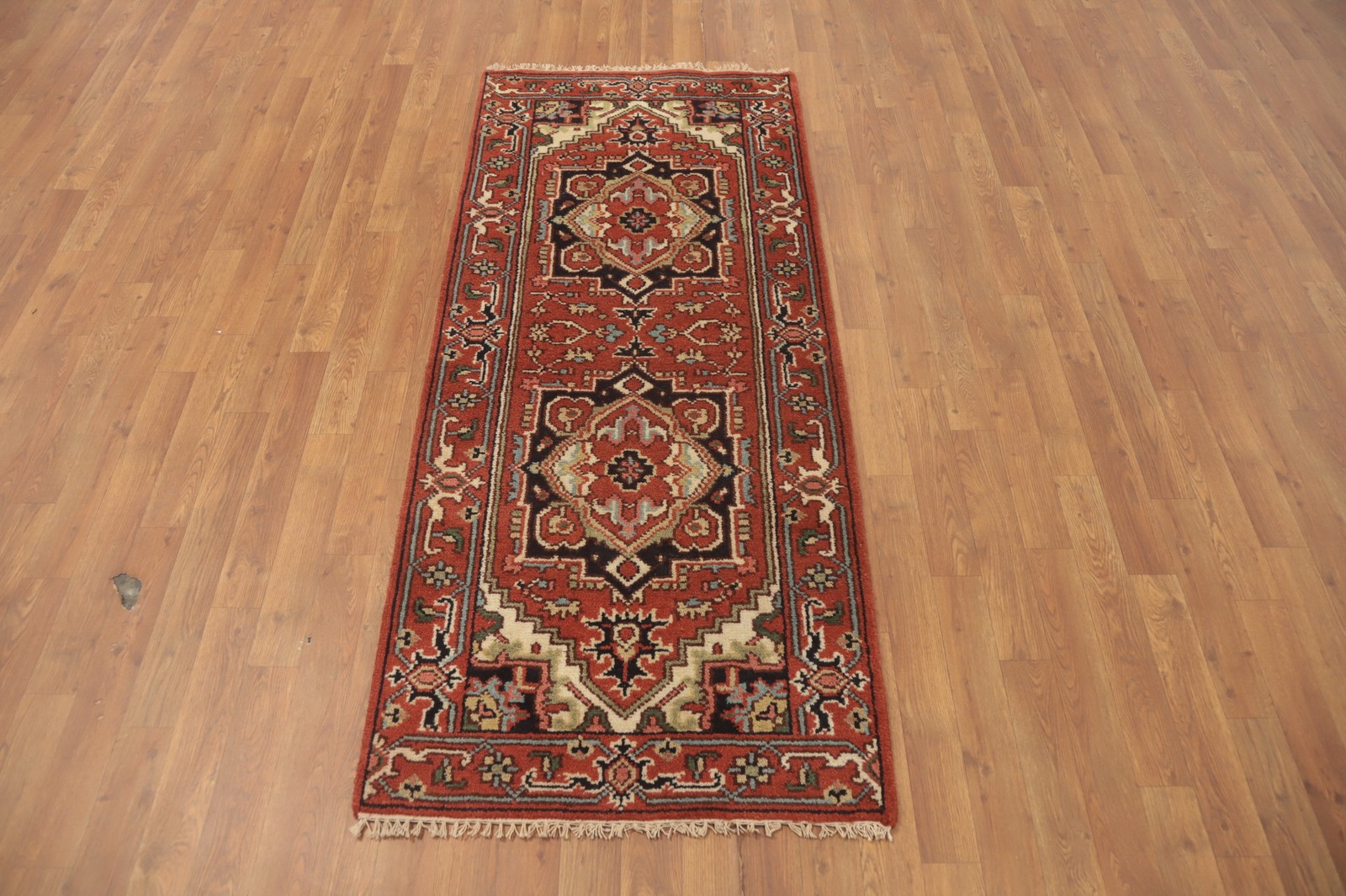 Traditional Style Geometric Wool Indian Rug 3×6 ft Hand-knotted Foyer Carpet