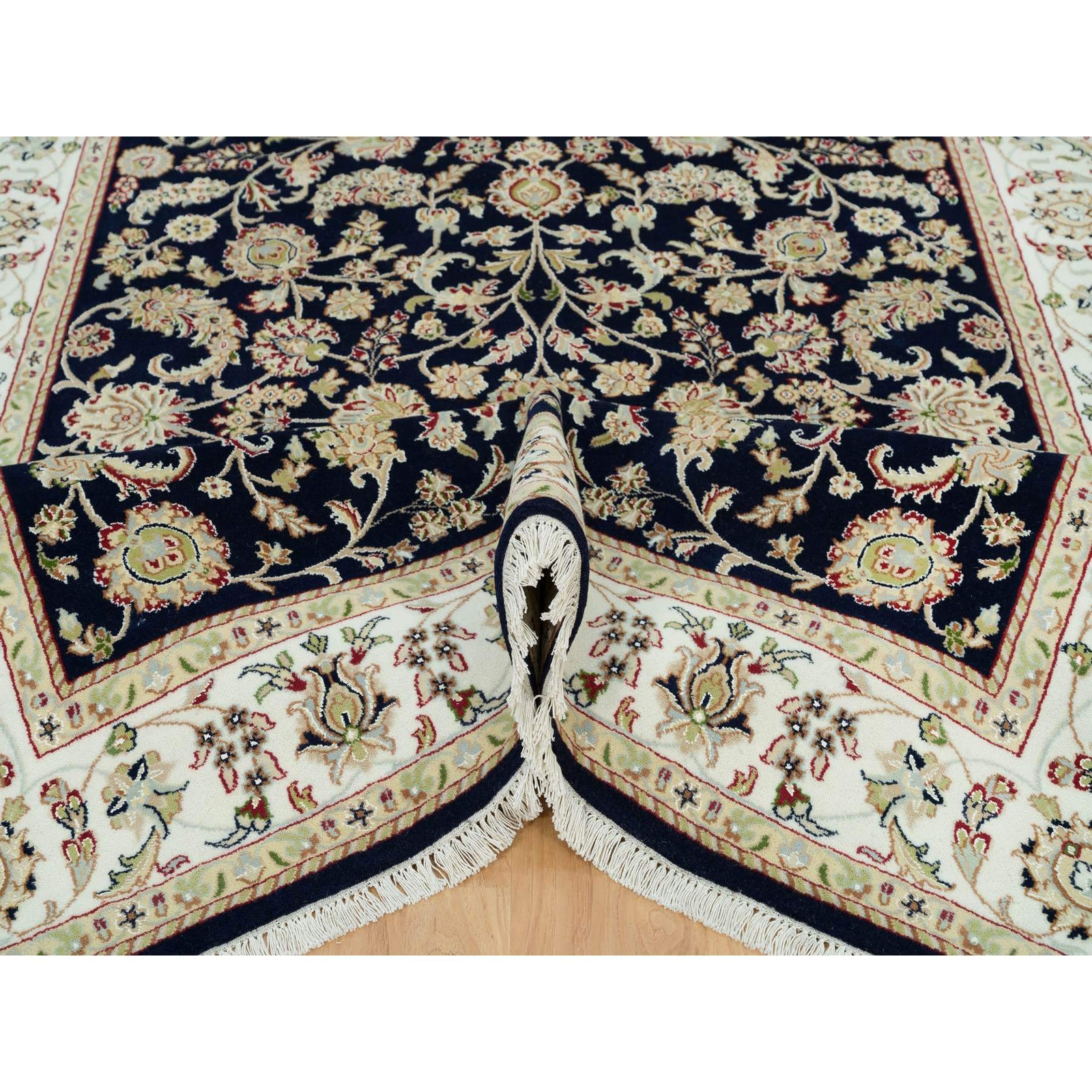 6’1″x9’1″ Graphite Blue Hand Knotted Nain Design 250 KPSI Pure Wool Rug R90311