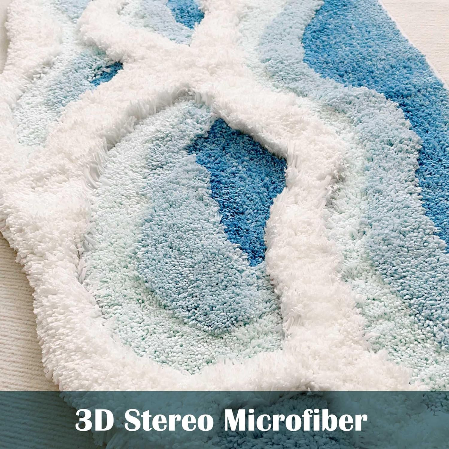 Soft Shag 3D Stereo Wave Moss Bedside Rug 20″×36″ Cute Navy Blue Runner Rug Non