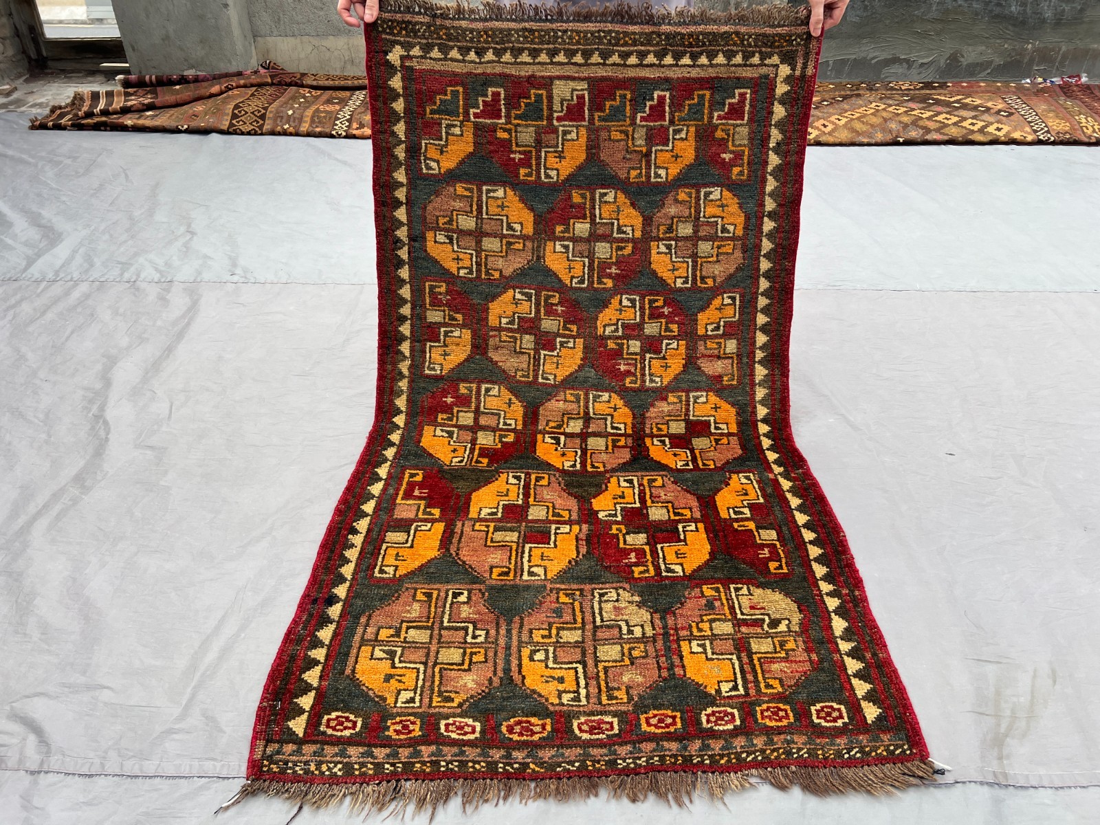 Gold Antique Turkoman Elephant Foot Gul Hand Knotted Wool Rug 3×5 Collector