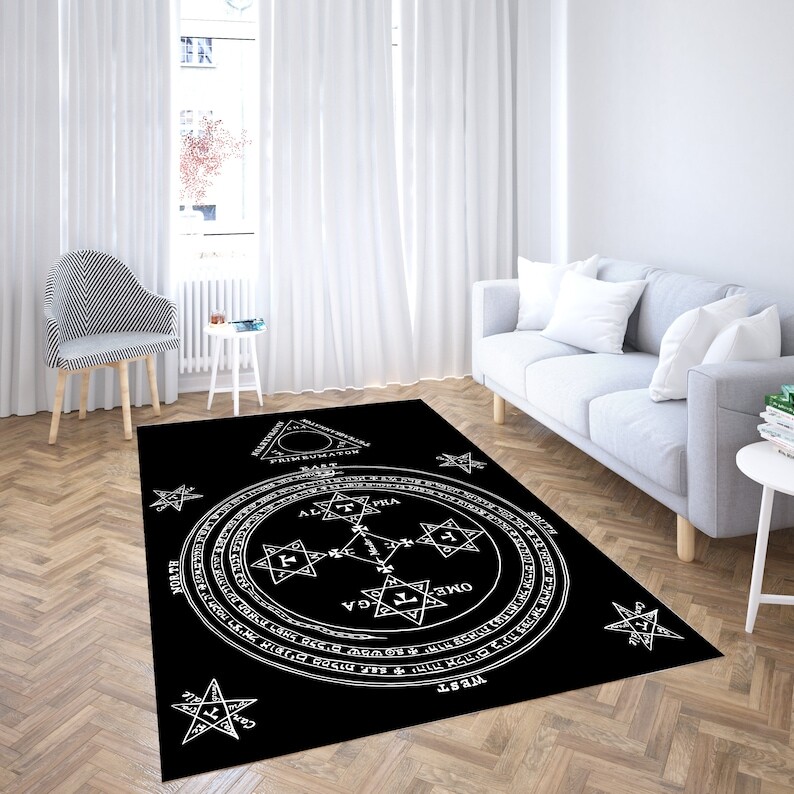 Magical Sigil Circle of King Solomon Rug, Green Witch Goetia Hermetic Rosicrucia