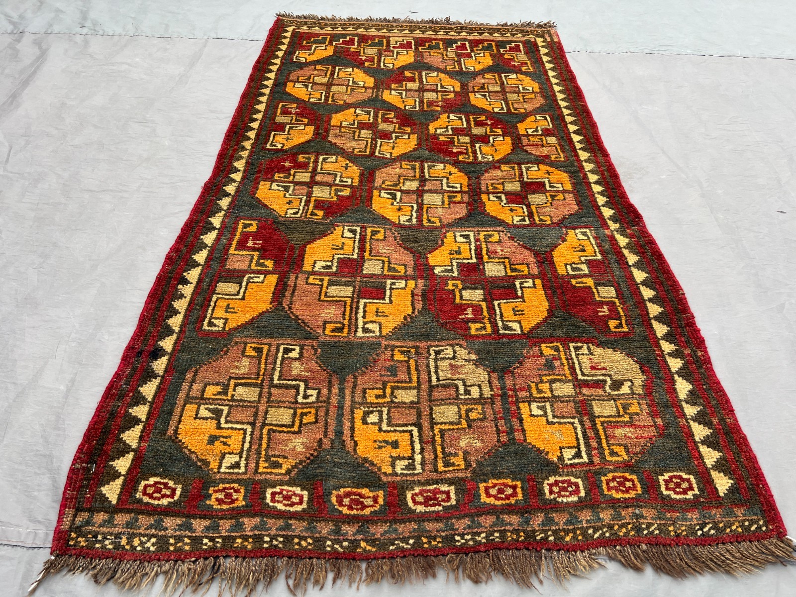 Gold Antique Turkoman Elephant Foot Gul Hand Knotted Wool Rug 3×5 Collector