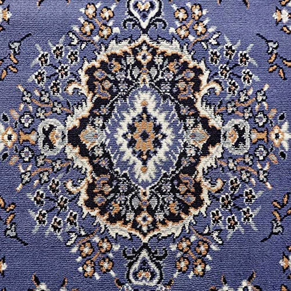 Traditional Medallion Area Rug, Premium Quality, Blue and Brown, 21×35 Inches