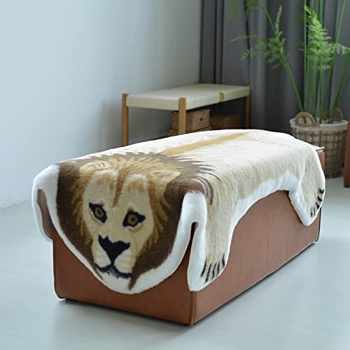 Lion Print Fluffy Faux Fur Mat – 3.3 x 4.9 ft Animal Printed lion print rug