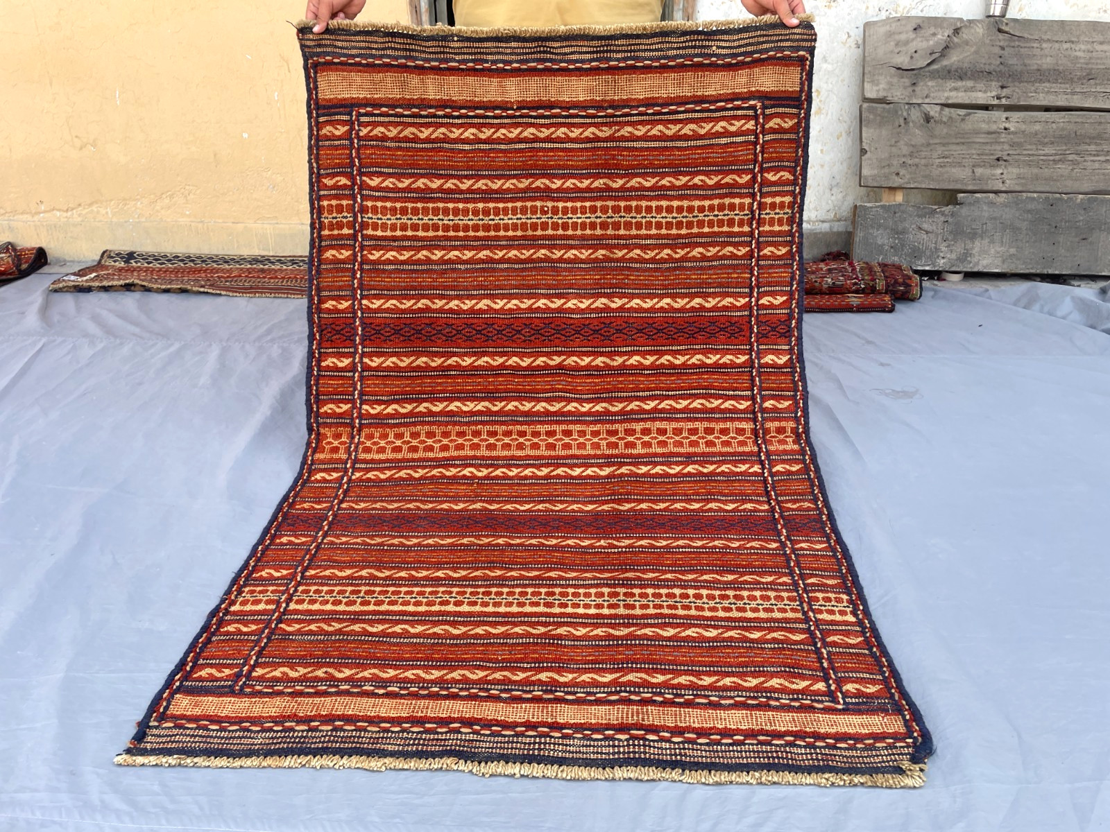 3’3 x 5 Ft Afghan Kilim Rug Tribal Striped Flatweave Carpet Handmade Wool Rustic
