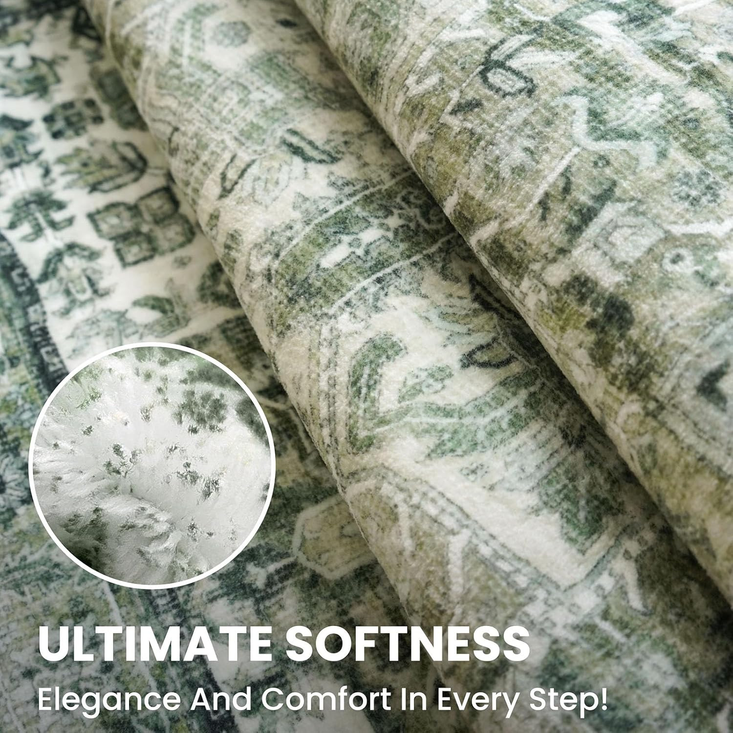 4X6 Washable Rug for Entryway, Green Soft Printed Area Rug, Slip-Resistant Kitch