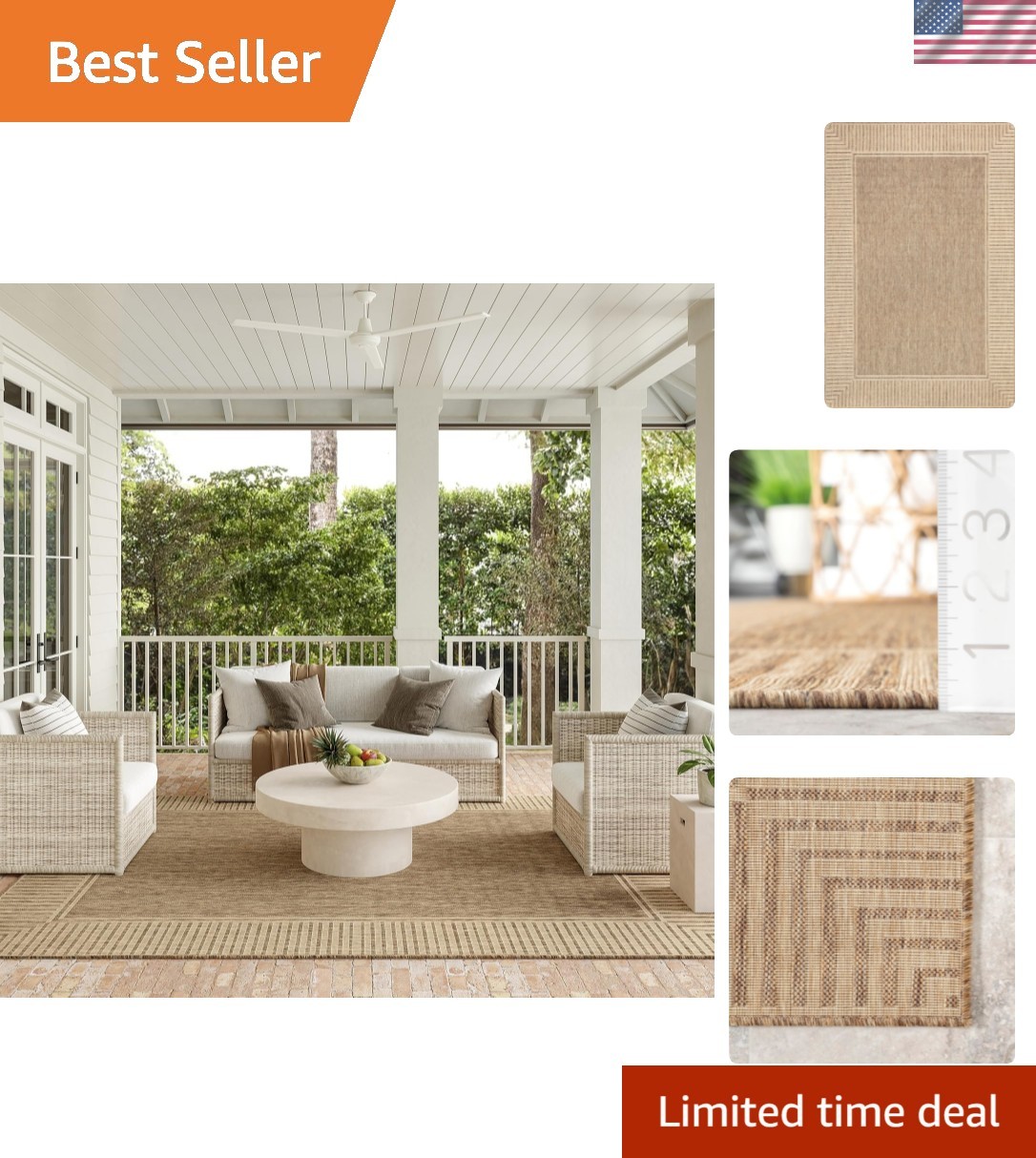 Asha Light Brown/Ivory, 8′ x 10′, Casual, Striped Border, Soft and Cozy, High…