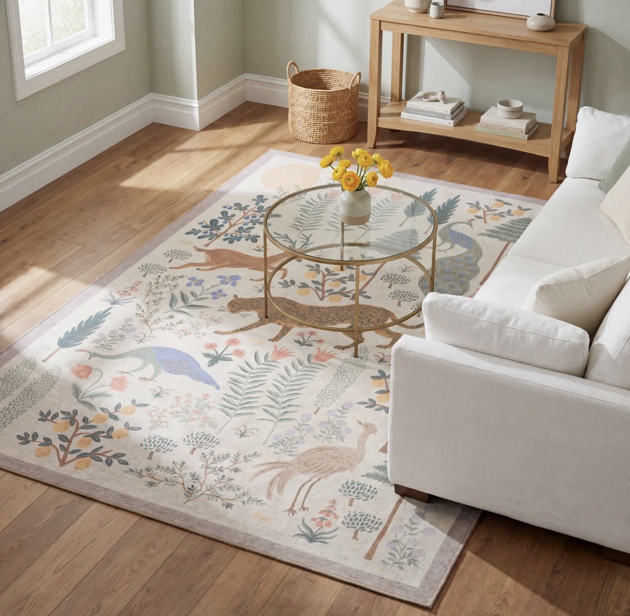 Stunning Bliss Woodland Animal Botanical Jungle Indoor Area Rug 3’4”x5’4” Cream