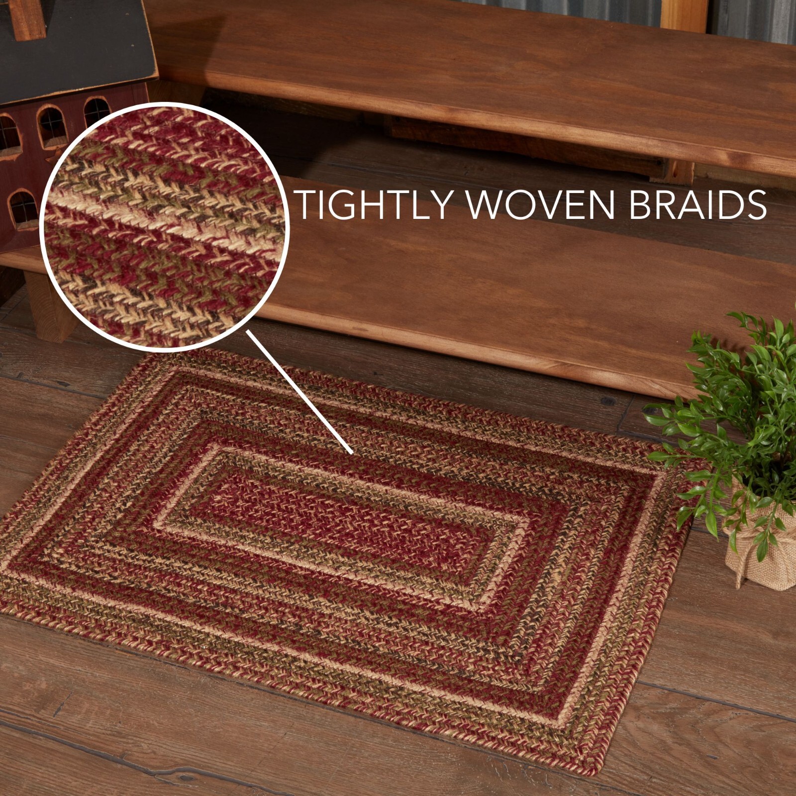 Cider Mill Jute Rect Braided Area Rug 20×30 Country Primitive Burgundy