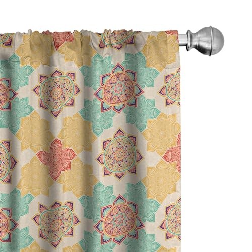 Moroccan Curtains, Bohemian Art Native 28″W x 95″L (Pack of 2) Coral Turquoise