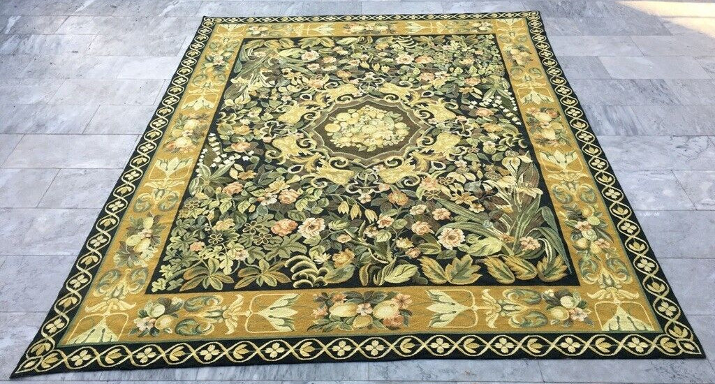 Vintage French Style Aubusson Rug Needlepoint Chain stitch Rug 8×10 ft Free Ship