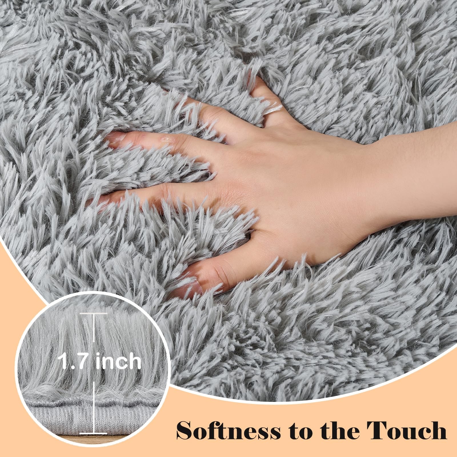 Fluffy Area Rugs 3×5 for Bedroom – Grey Small Shag Rug for Living Room Nurser…