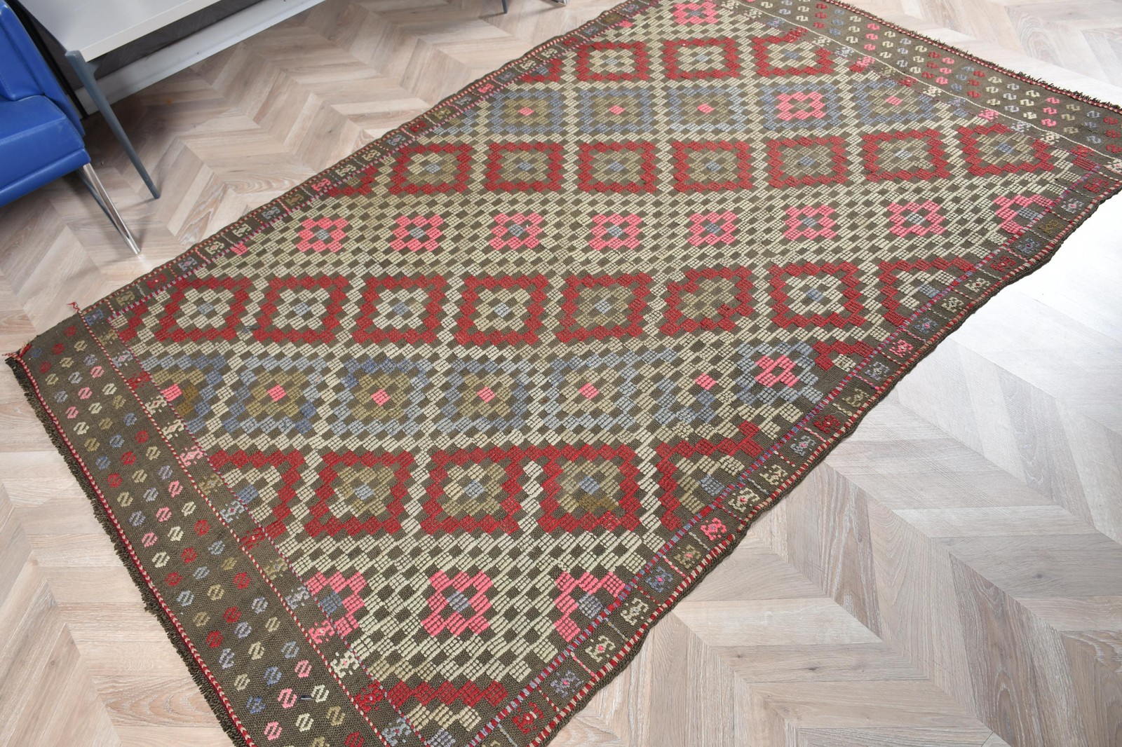 4,9×7,5 ft Vintage Rug, Turkish Area Rug, Red Patchwork Wool Rug
