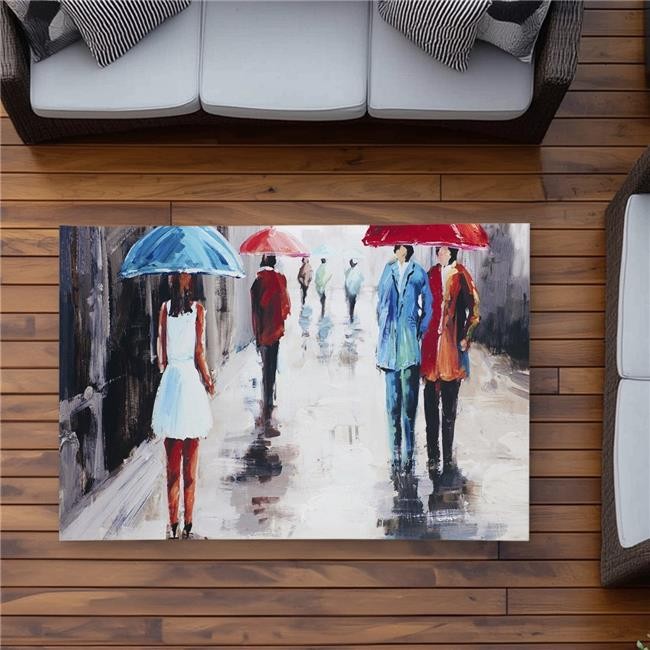 3×5 ft. People with Umbrellas Rug – Contemporary Outdoor Bedroom Decor – Rect…
