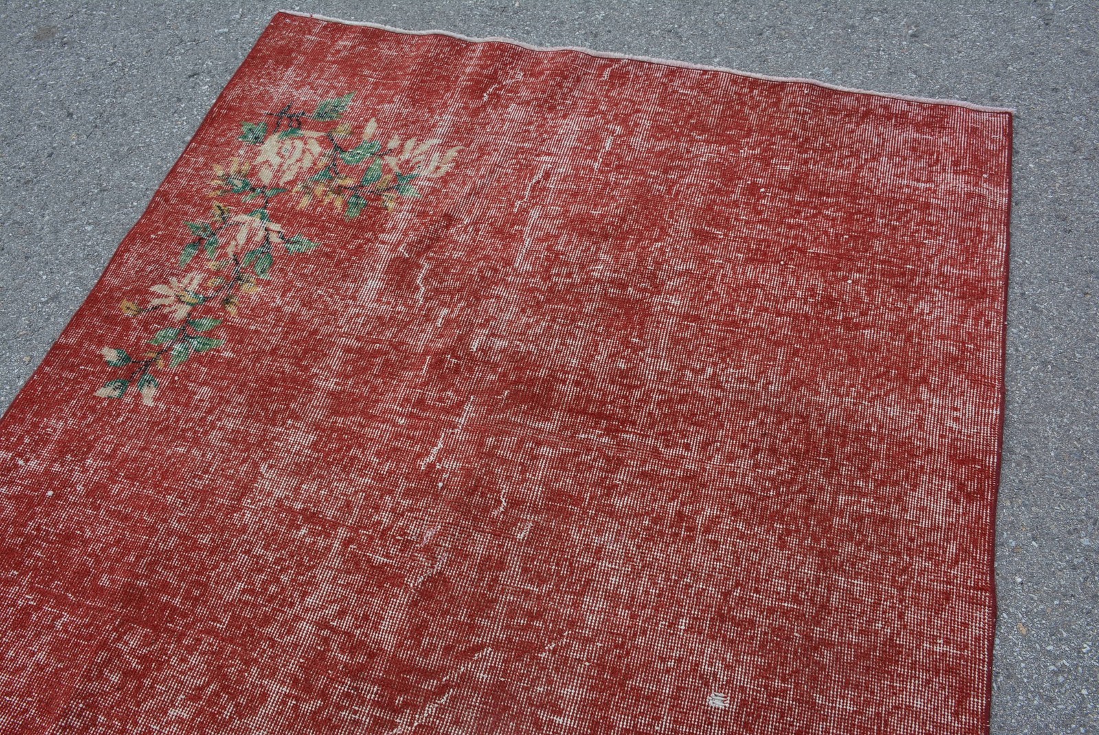 Vintage Area Rug 4,3×7,5 ft, Red Green Abstract Rug Wool