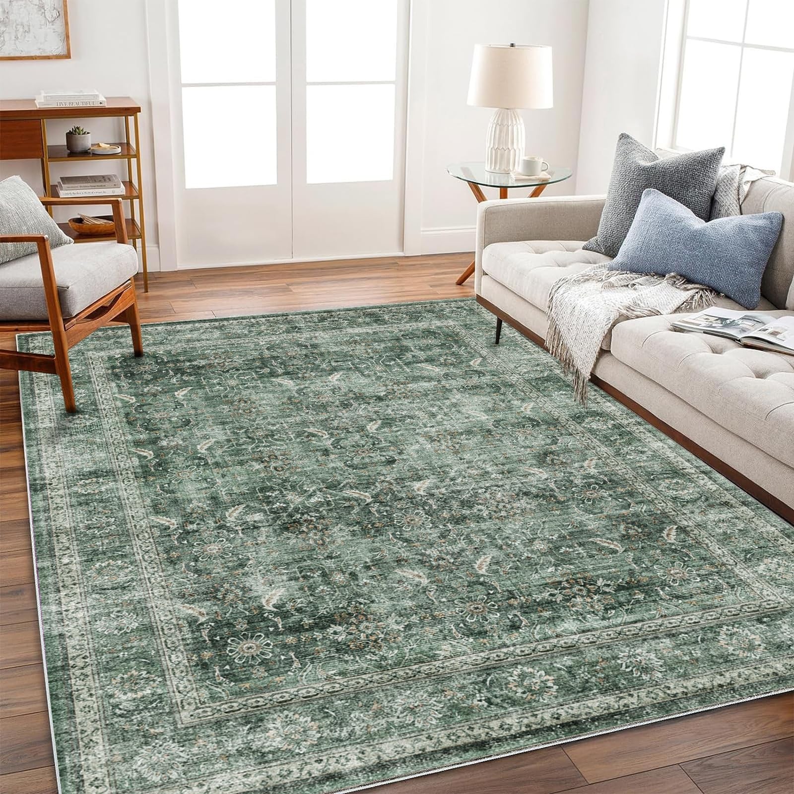 CHAMPLANT Green Distressed Rug 6’x9′